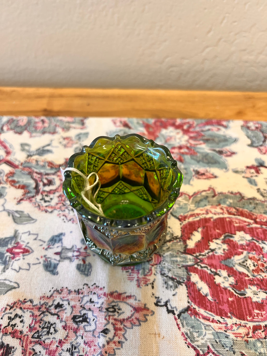 Vintage Green Carnival Glass Toothpick Holder
