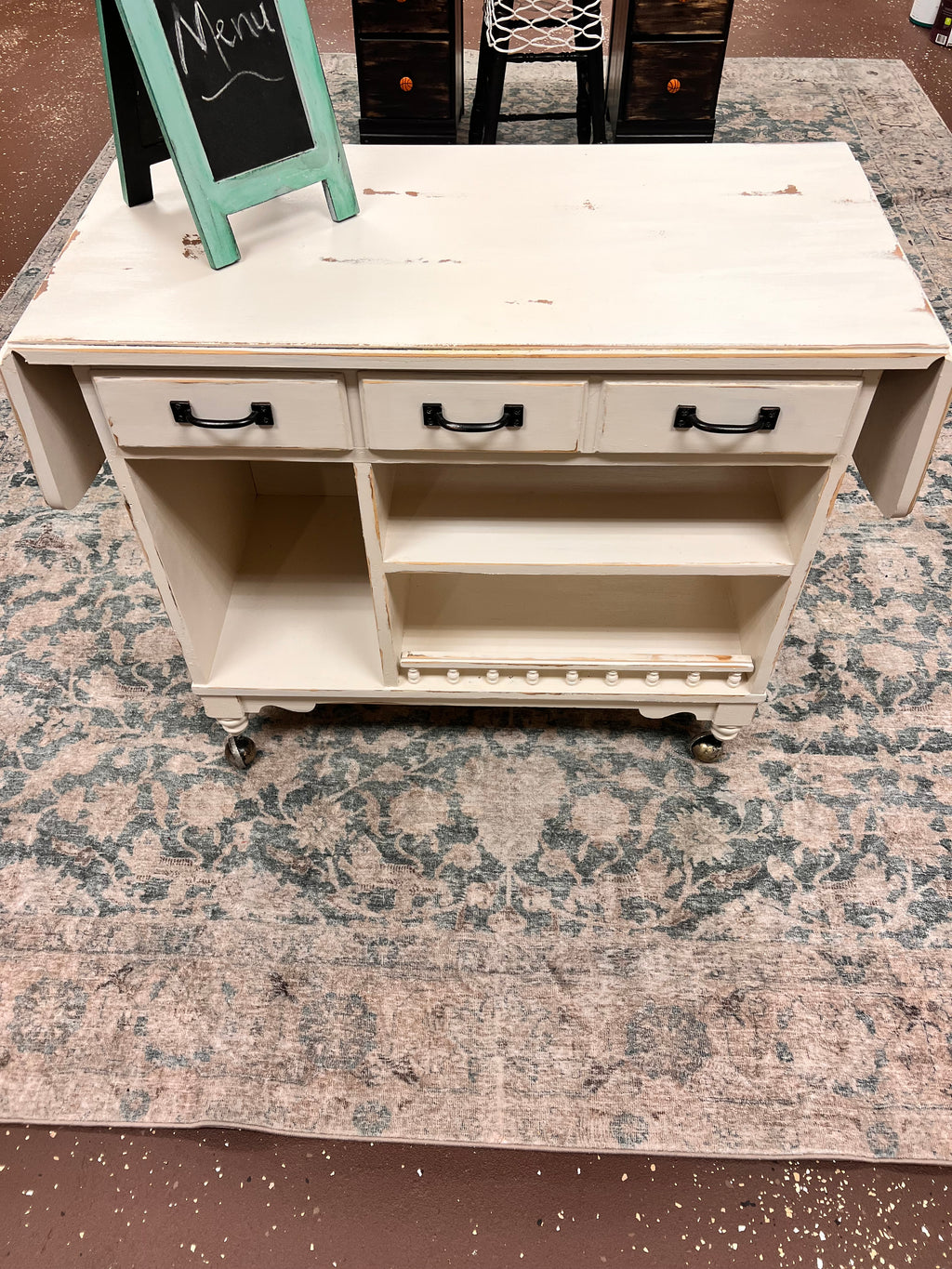 Refinished Drop-leaf Rolling Cart