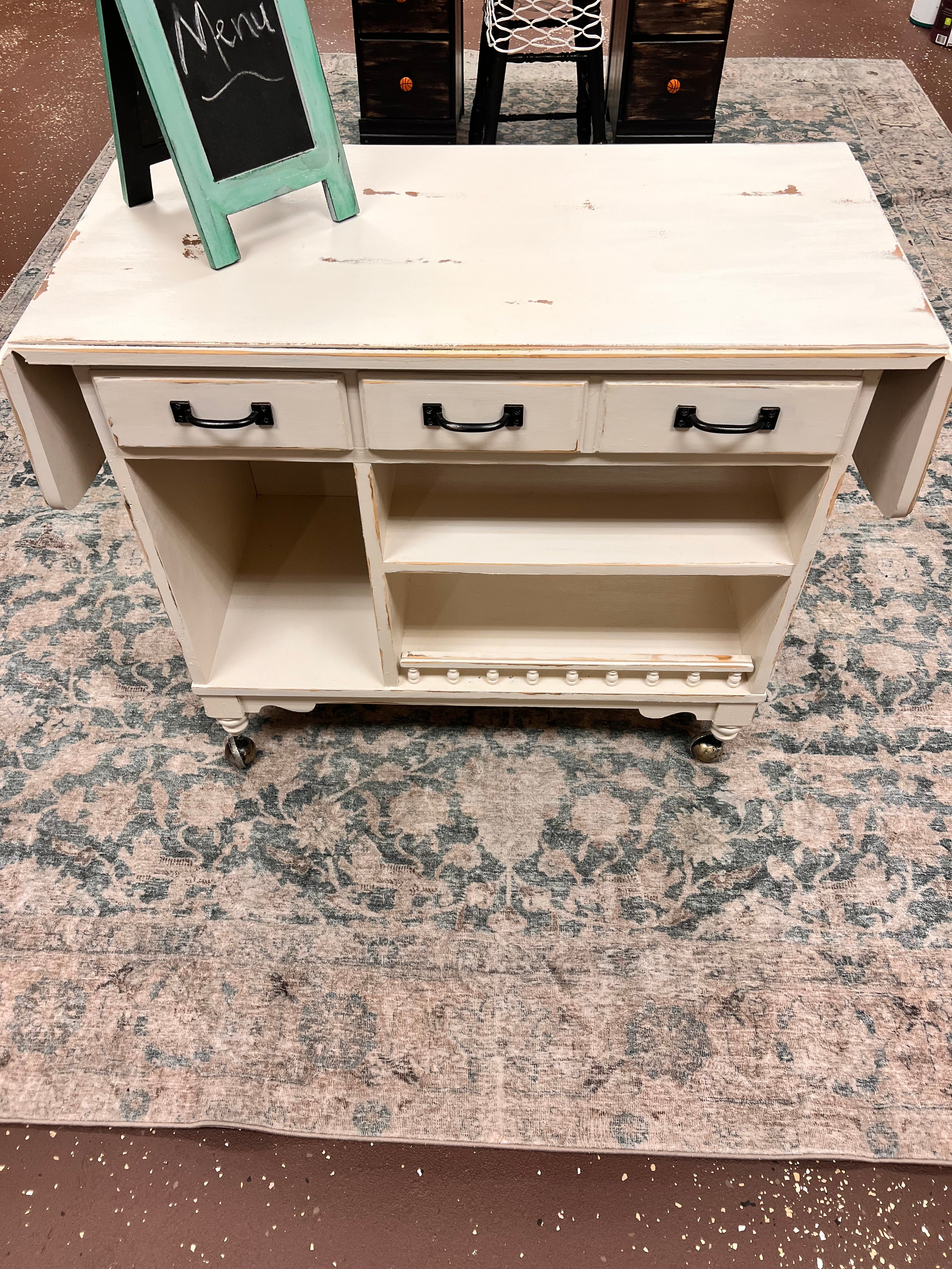 Refinished Drop-leaf Rolling Cart
