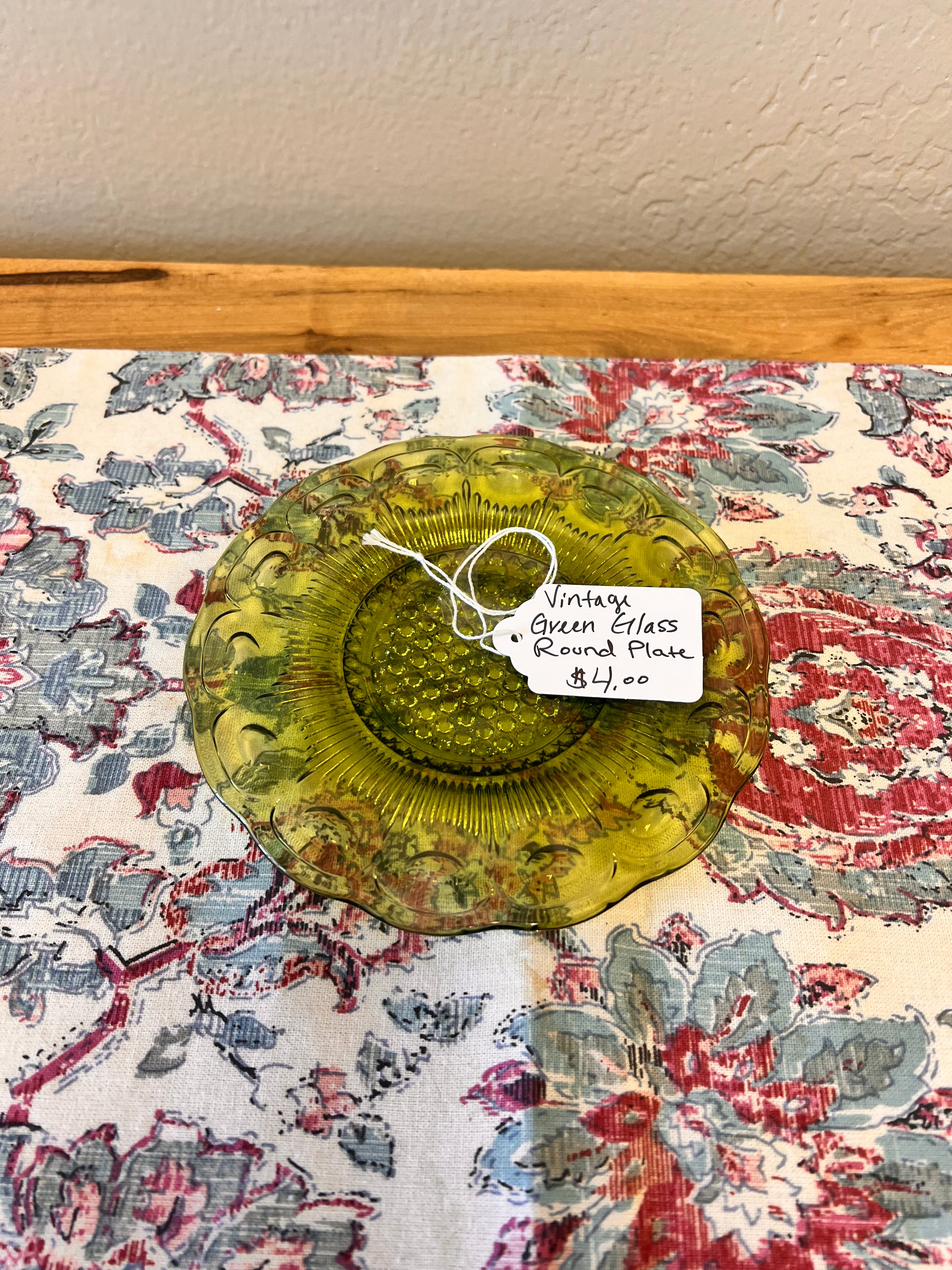 Vintage Green Glass Round Plate