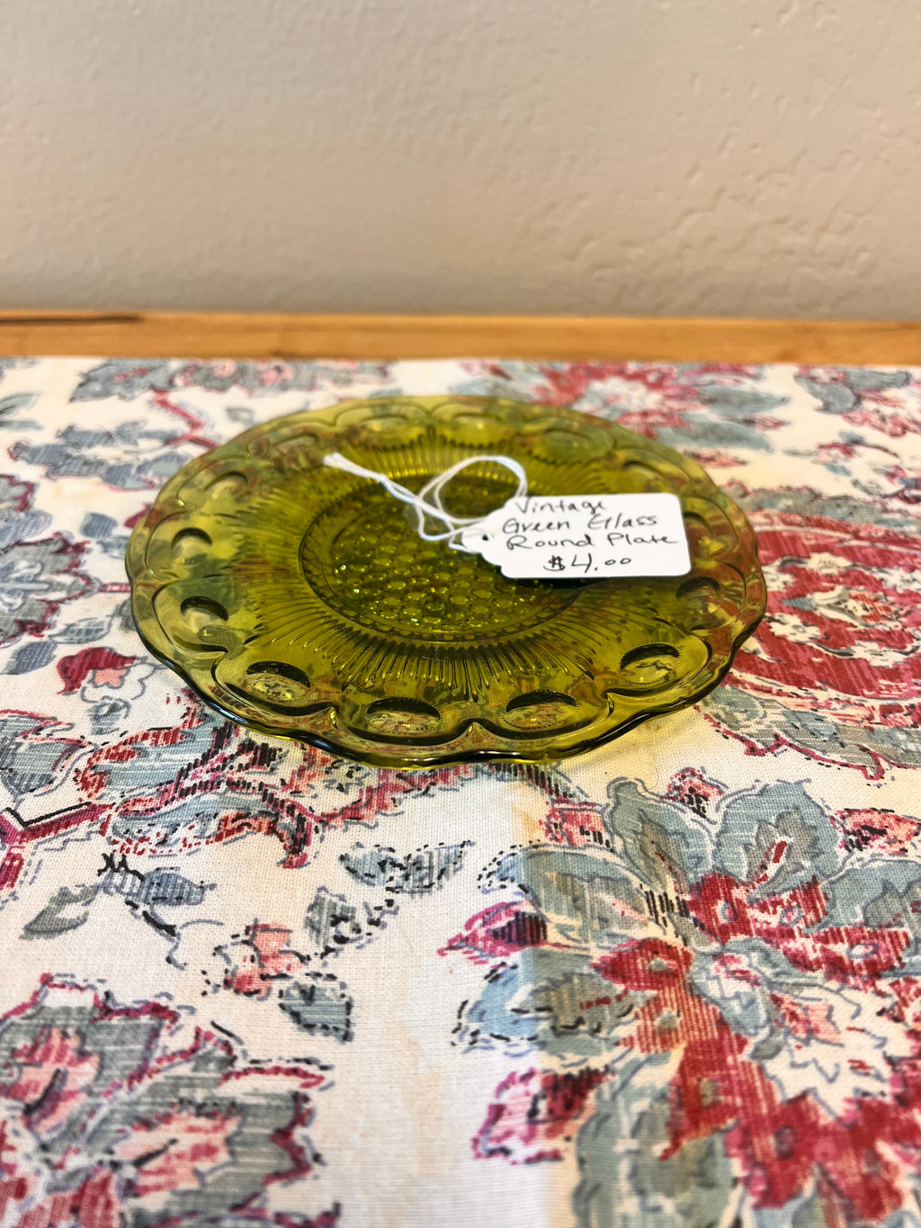 Vintage Green Glass Round Plate