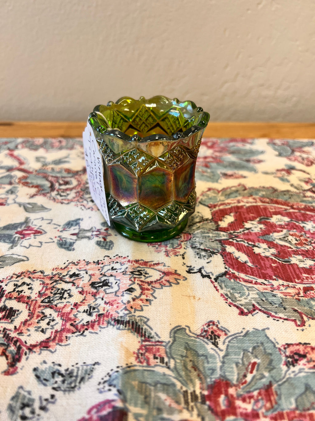Vintage Green Carnival Glass Toothpick Holder