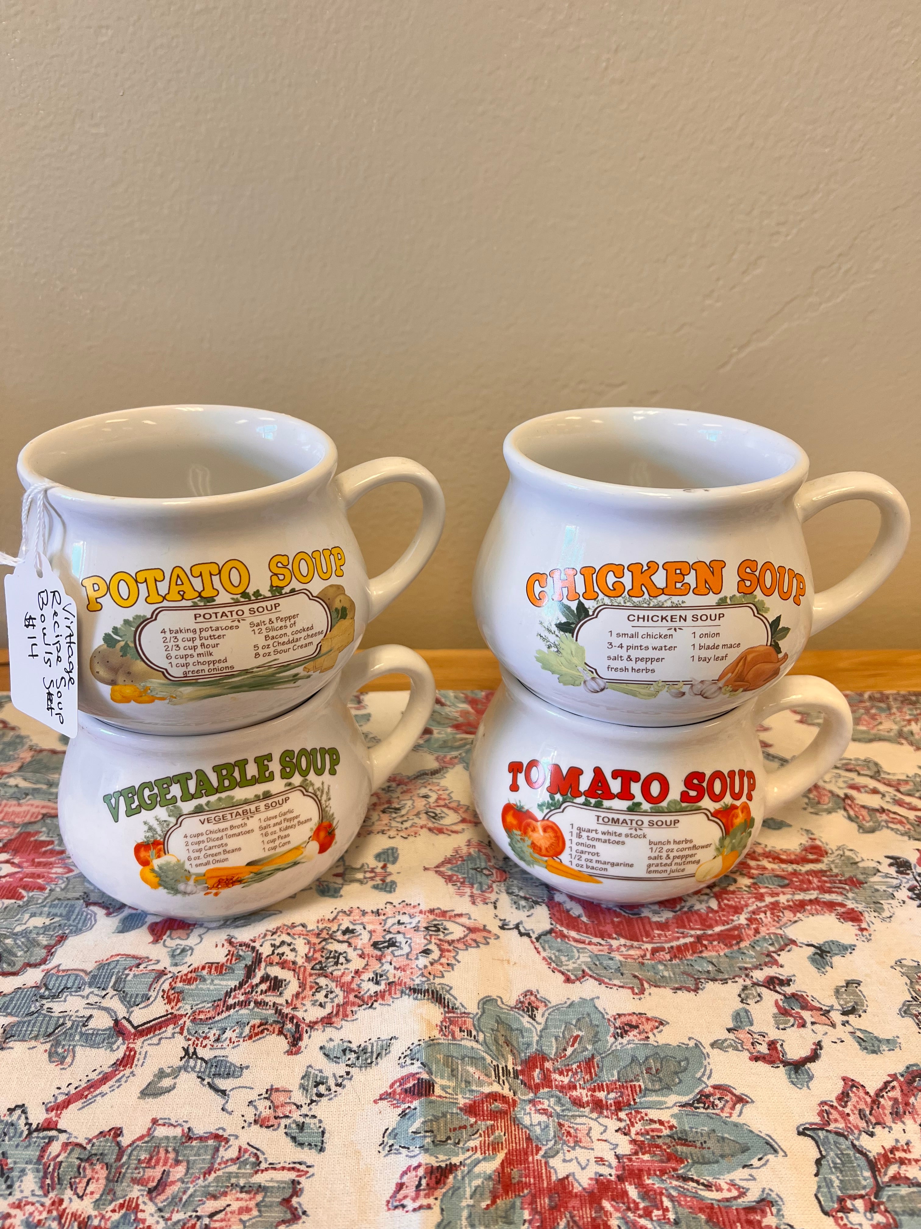 Vintage 4 Piece Recipe Soup Bowl Set