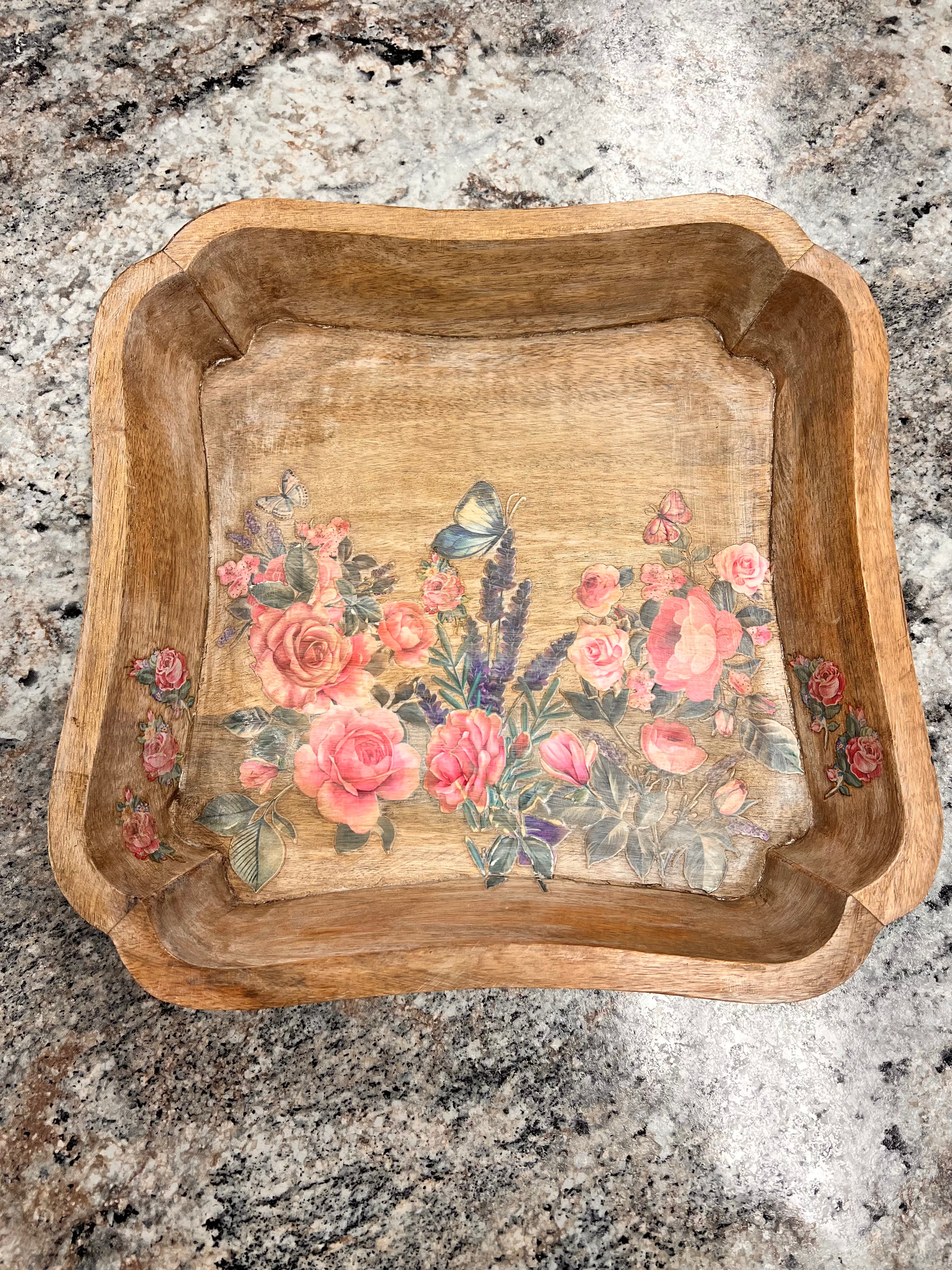 Floral Wood Tray