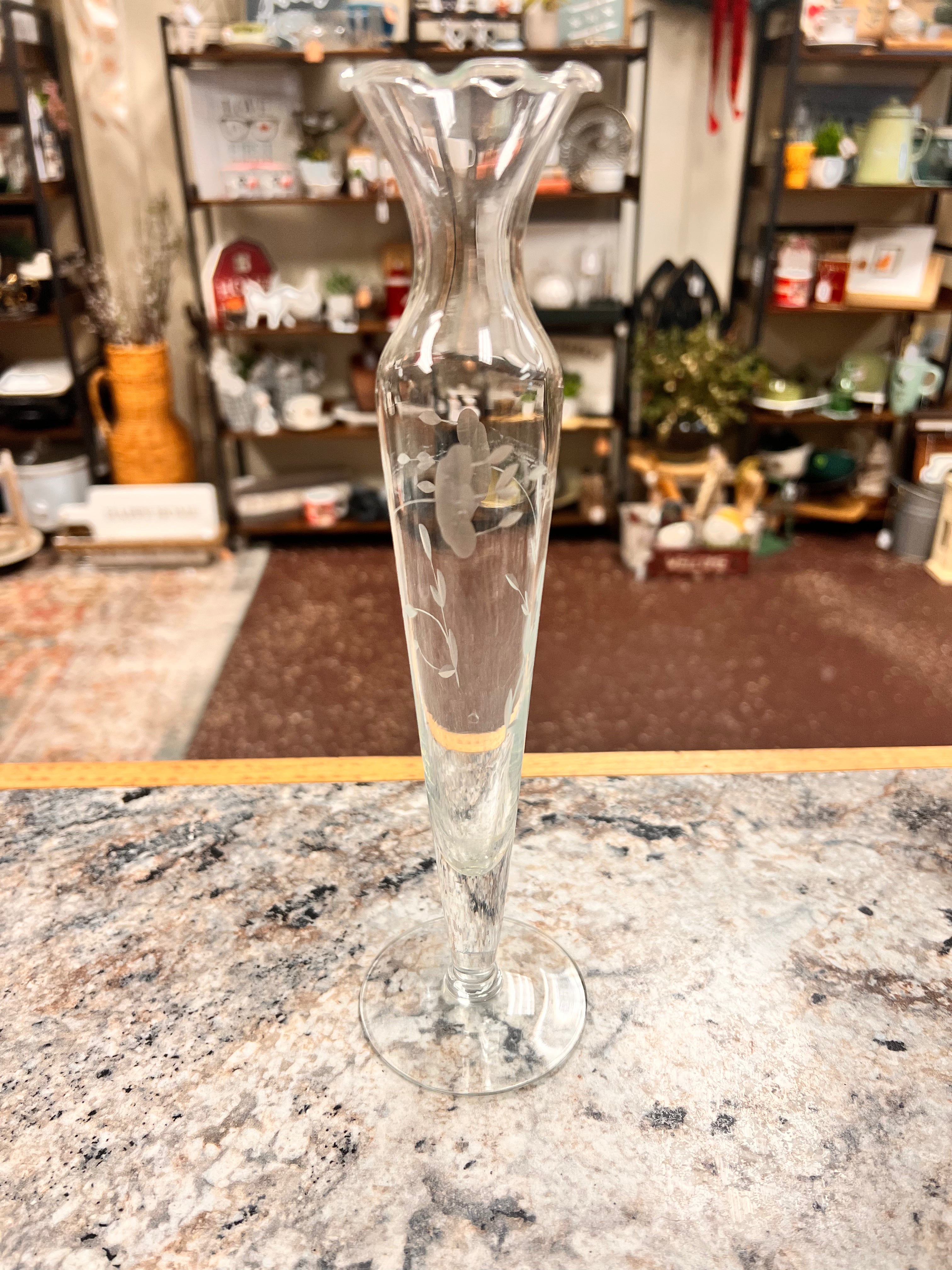 Etched Crystal Vase