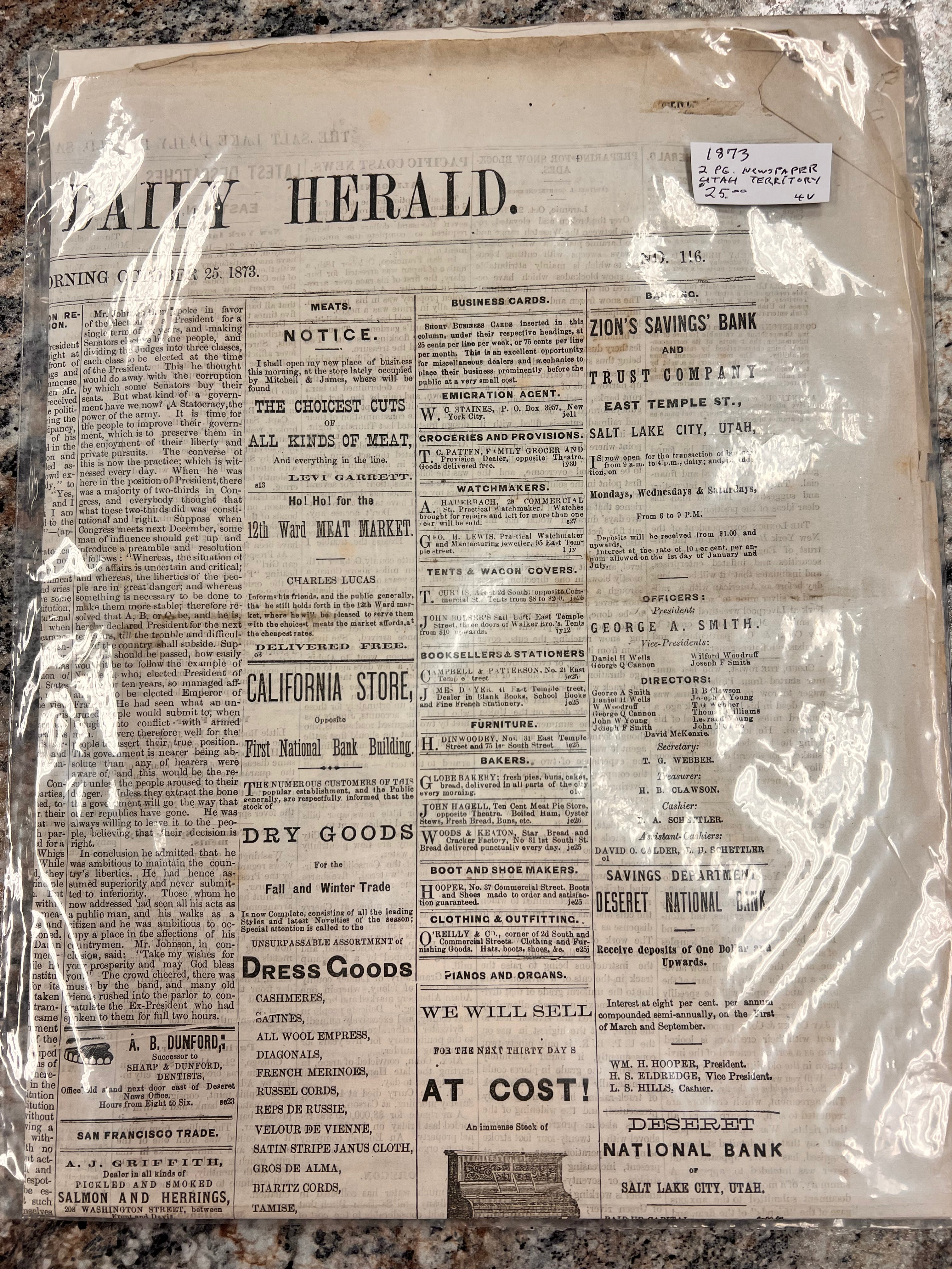 1873 Newspaper